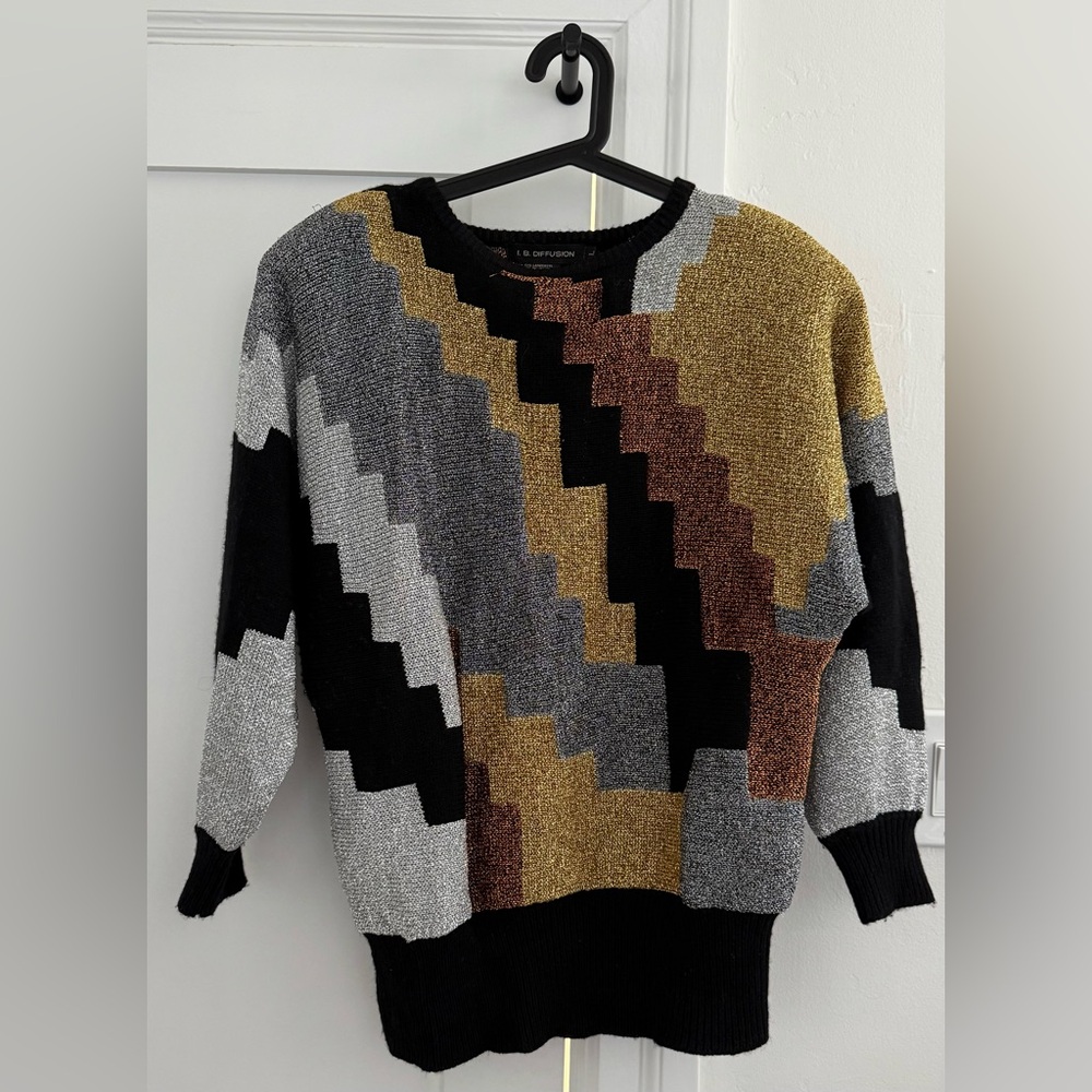 VTG I.B. Diffusion multicolored dolman zig zag sweater (good vintage condition)